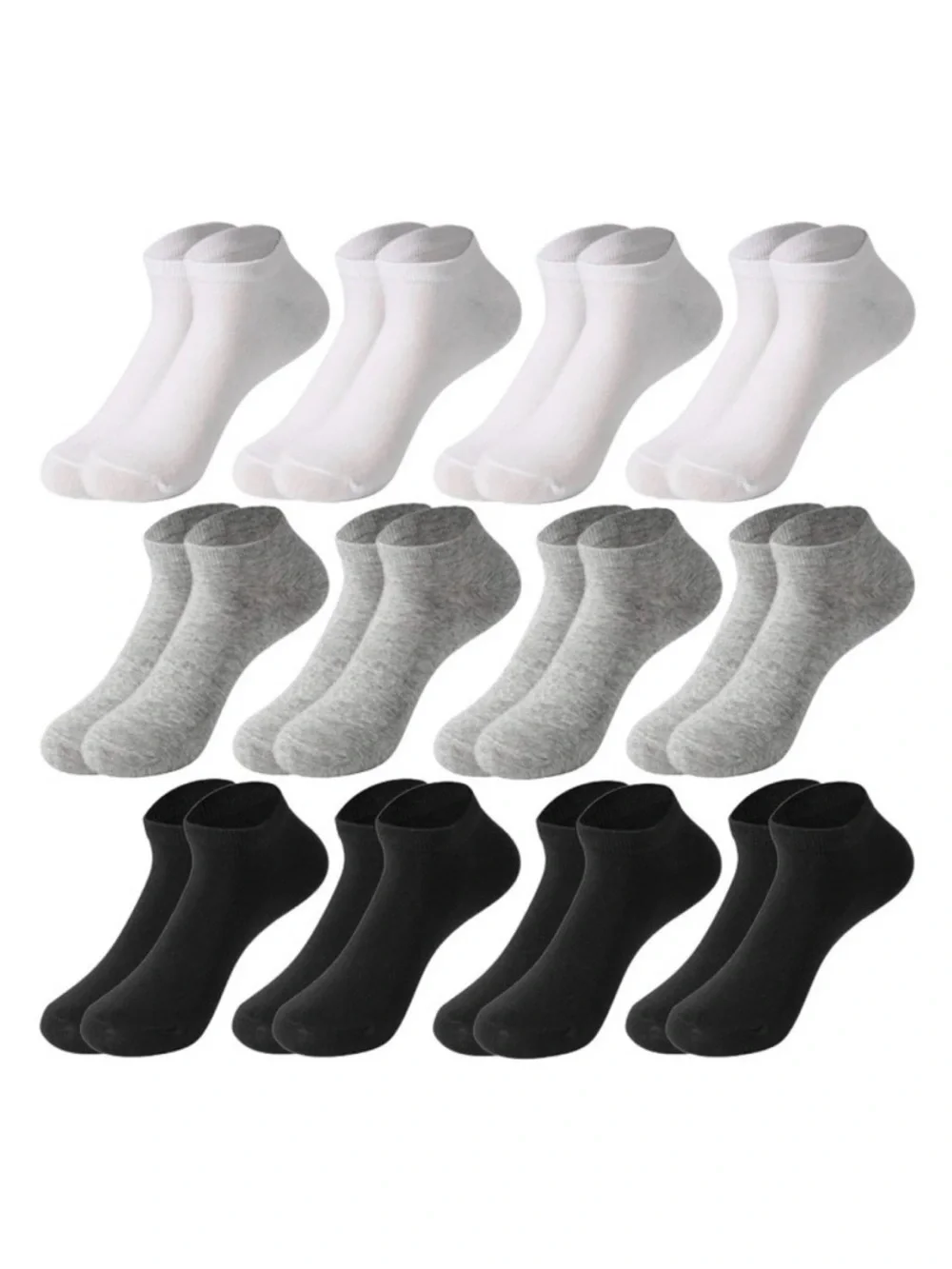 New Pack of 12 Men’s One Size Low-Cut Athletic Socks in White, Gray & Black